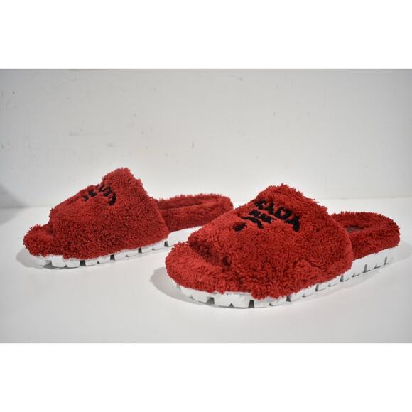Prada Terry Cloth Roso Red Black Logo Slide Sandal Rubber Sole Flip Flop Flat 40 - Picture 8 of 10